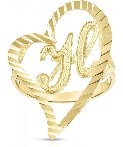 10k Yellow Gold Small Medium or Large A-Z Cursive initial Letter Heart Ring H-Large $83.48 Others