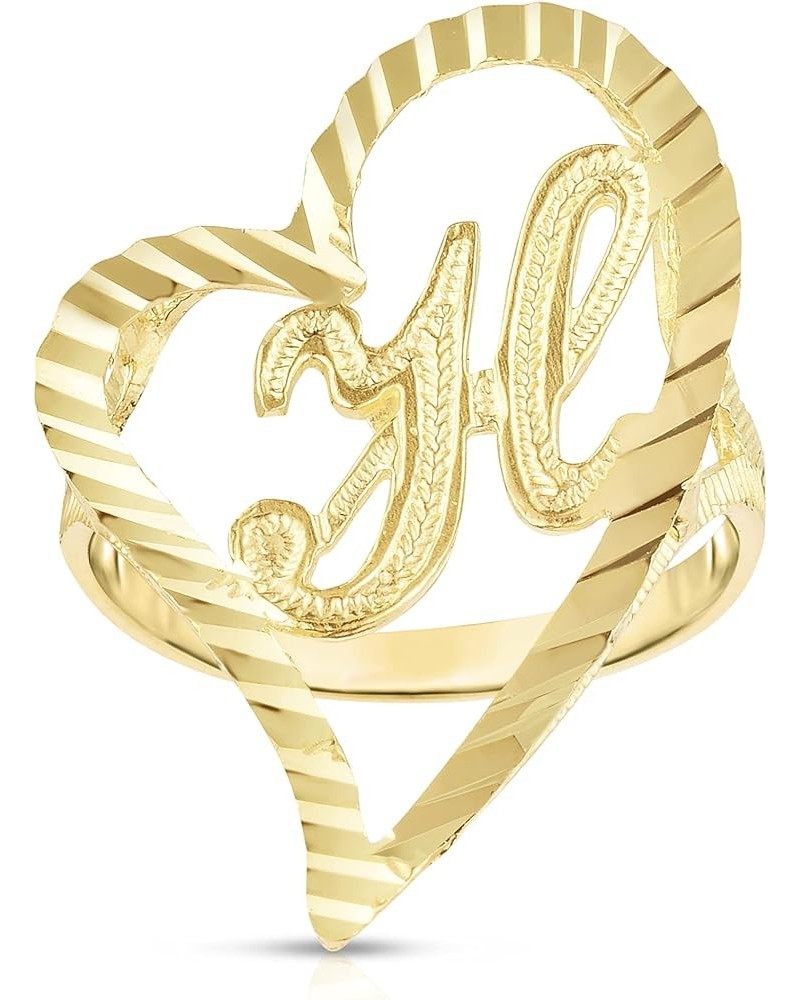 10k Yellow Gold Small Medium or Large A-Z Cursive initial Letter Heart Ring H-Large $83.48 Others