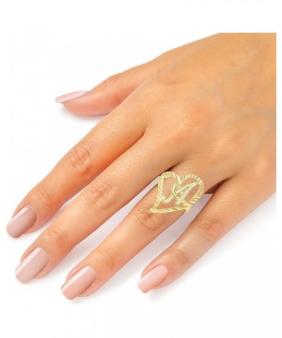 10k Yellow Gold Small Medium or Large A-Z Cursive initial Letter Heart Ring H-Large $83.48 Others