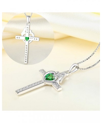 Mom Cross Necklace Sterling Silver Mother and Children Pendant Gemstones Crucifix Jewelry for Women 5-emerald-May $29.90 Neck...