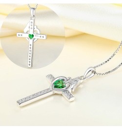 Mom Cross Necklace Sterling Silver Mother and Children Pendant Gemstones Crucifix Jewelry for Women 5-emerald-May $29.90 Neck...