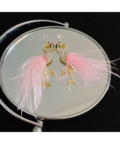 Boho Flamingo Earrings Tassel Feather Earrings Long Dangle Drop Earrings Fashion Flamingo Jewelry For Women Girls Pink $7.01 ...