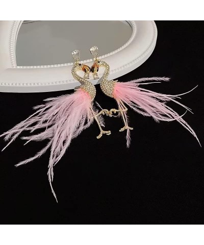 Boho Flamingo Earrings Tassel Feather Earrings Long Dangle Drop Earrings Fashion Flamingo Jewelry For Women Girls Pink $7.01 ...