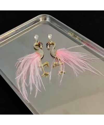 Boho Flamingo Earrings Tassel Feather Earrings Long Dangle Drop Earrings Fashion Flamingo Jewelry For Women Girls Pink $7.01 ...