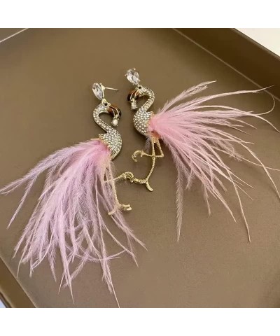 Boho Flamingo Earrings Tassel Feather Earrings Long Dangle Drop Earrings Fashion Flamingo Jewelry For Women Girls Pink $7.01 ...