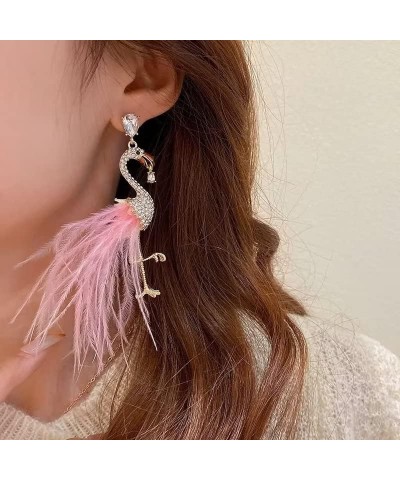 Boho Flamingo Earrings Tassel Feather Earrings Long Dangle Drop Earrings Fashion Flamingo Jewelry For Women Girls Pink $7.01 ...