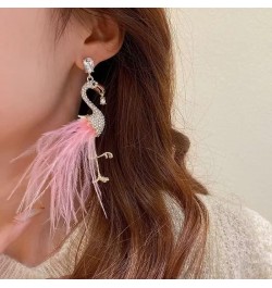 Boho Flamingo Earrings Tassel Feather Earrings Long Dangle Drop Earrings Fashion Flamingo Jewelry For Women Girls Pink $7.01 ...