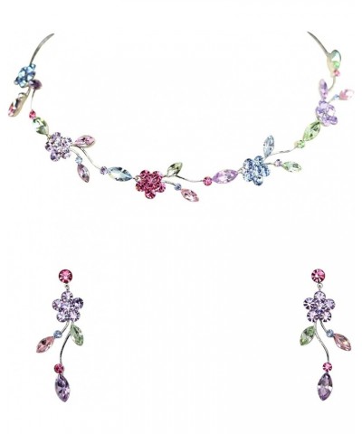 Gorgeous Rhinestone Crystal Floral Necklace Earrings Set Multicolors $23.43 Jewelry Sets