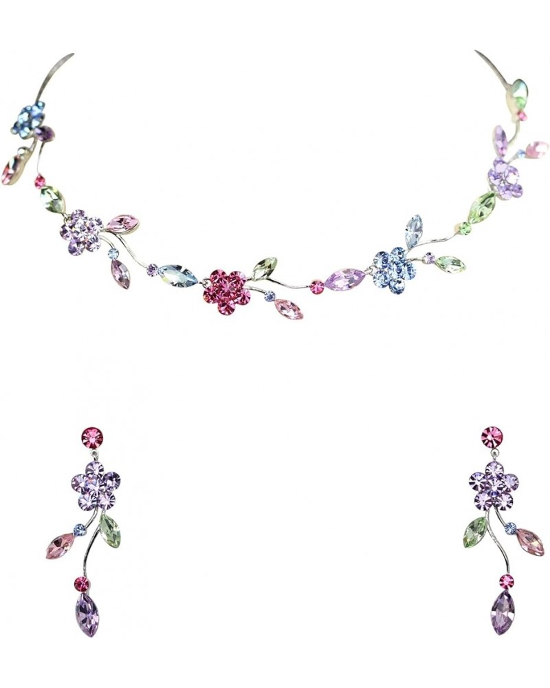 Gorgeous Rhinestone Crystal Floral Necklace Earrings Set Multicolors $23.43 Jewelry Sets