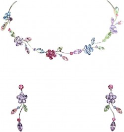 Gorgeous Rhinestone Crystal Floral Necklace Earrings Set Multicolors $23.43 Jewelry Sets