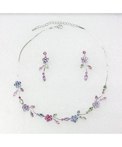 Gorgeous Rhinestone Crystal Floral Necklace Earrings Set Multicolors $23.43 Jewelry Sets