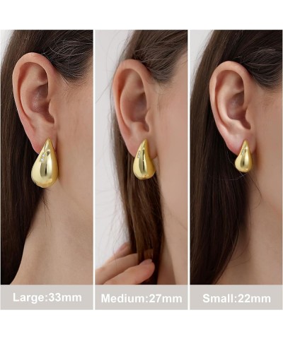 Chunky Gold Hoop Earrings for Women Lightweight Teardrop Dupes Earrings 925 Sterling Silver Post Large Drop Earrings Gold Pla...