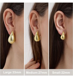 Chunky Gold Hoop Earrings for Women Lightweight Teardrop Dupes Earrings 925 Sterling Silver Post Large Drop Earrings Gold Pla...