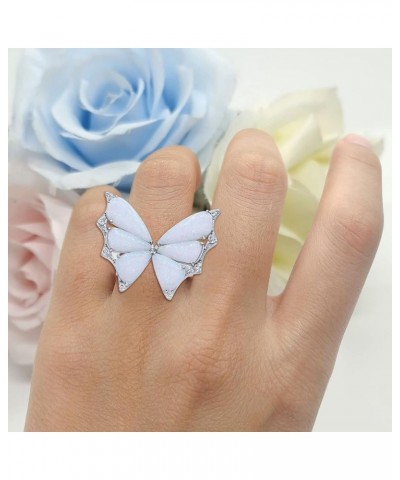 Butterfly Petite Dainty Thumb Ring Lab Created Opal Fashion Ring 925 Sterling Silver Lab Created White Opal $45.36 Others