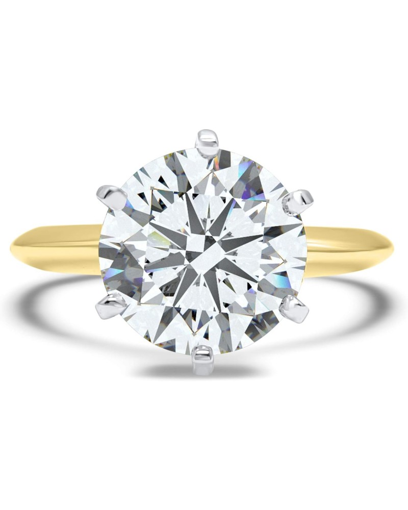 CZ Ring Round Yellow Gold Wedding Engagement Heavy Band 14k Cubic Zirconia Simulant Solitaire 6 prong 3ct $187.20 Rings