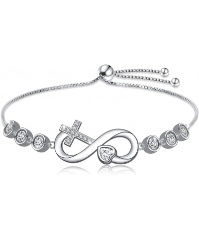 Infinity Heart Bracelet 925 Sterling Silver CZ Cross Heart Infinity Love Bracelet Jewelry Valentine's Day Gifts for Women Gir...