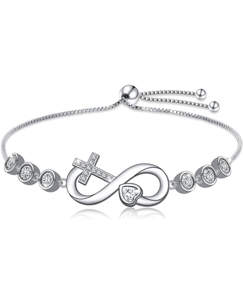 Infinity Heart Bracelet 925 Sterling Silver CZ Cross Heart Infinity Love Bracelet Jewelry Valentine's Day Gifts for Women Gir...