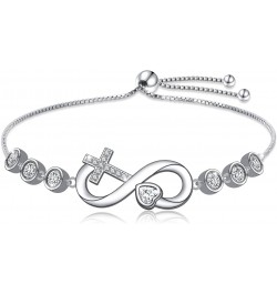 Infinity Heart Bracelet 925 Sterling Silver CZ Cross Heart Infinity Love Bracelet Jewelry Valentine's Day Gifts for Women Gir...