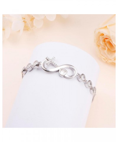 Infinity Heart Bracelet 925 Sterling Silver CZ Cross Heart Infinity Love Bracelet Jewelry Valentine's Day Gifts for Women Gir...