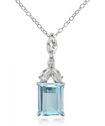 Sterling Silver Choice of Created or Genuine Gemstone & White Topaz Emerald-Cut Drop Necklace Blue Toapz $14.00 Necklaces