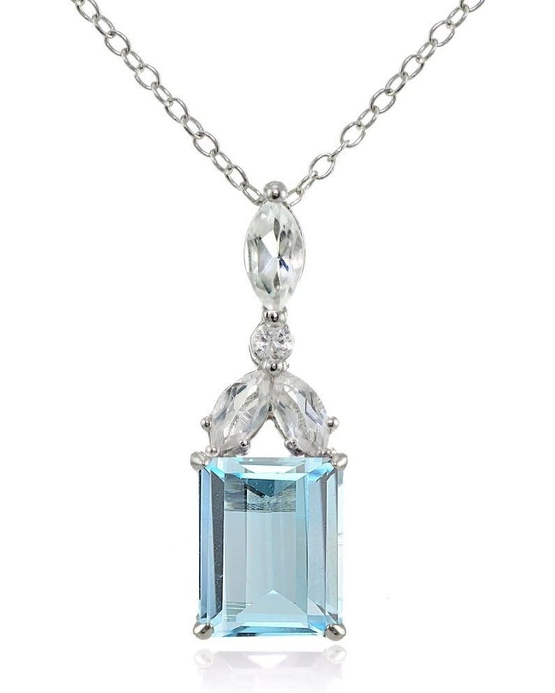 Sterling Silver Choice of Created or Genuine Gemstone & White Topaz Emerald-Cut Drop Necklace Blue Toapz $14.00 Necklaces