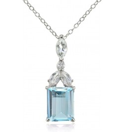 Sterling Silver Choice of Created or Genuine Gemstone & White Topaz Emerald-Cut Drop Necklace Blue Toapz $14.00 Necklaces