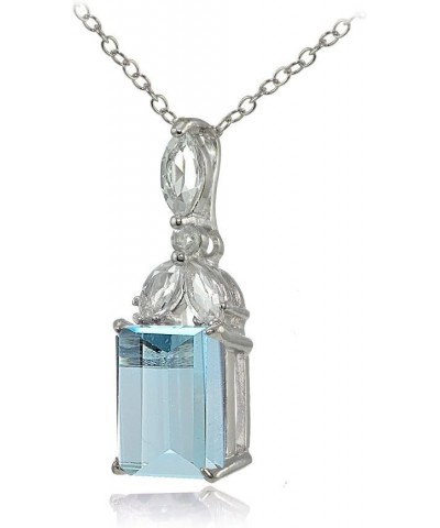 Sterling Silver Choice of Created or Genuine Gemstone & White Topaz Emerald-Cut Drop Necklace Blue Toapz $14.00 Necklaces