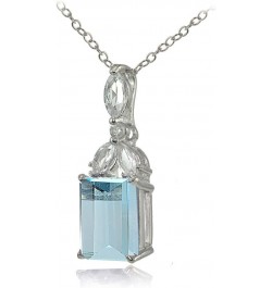 Sterling Silver Choice of Created or Genuine Gemstone & White Topaz Emerald-Cut Drop Necklace Blue Toapz $14.00 Necklaces