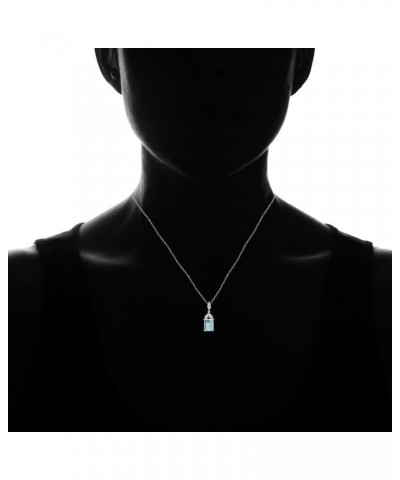 Sterling Silver Choice of Created or Genuine Gemstone & White Topaz Emerald-Cut Drop Necklace Blue Toapz $14.00 Necklaces