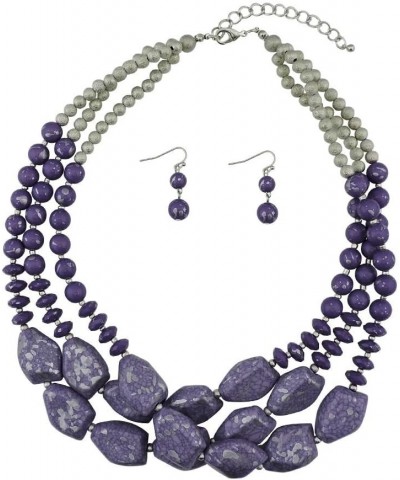 Multi Layer Necklace for Women Beads Statement Chunky Necklace and Earring Set purple $14.57 Necklaces