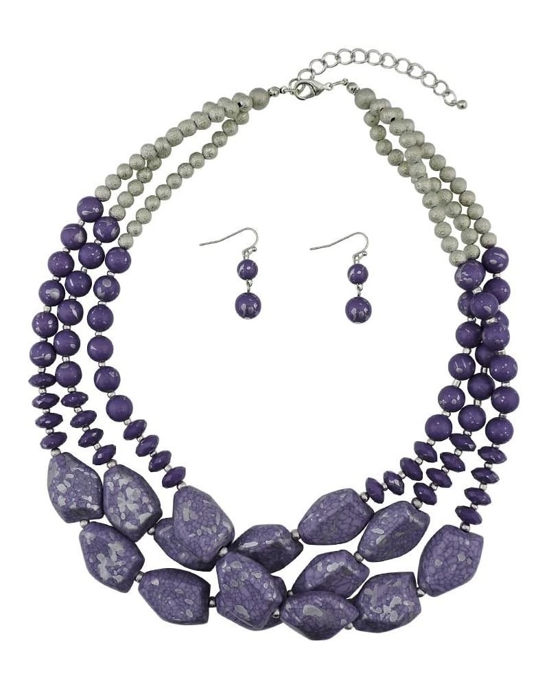 Multi Layer Necklace for Women Beads Statement Chunky Necklace and Earring Set purple $14.57 Necklaces