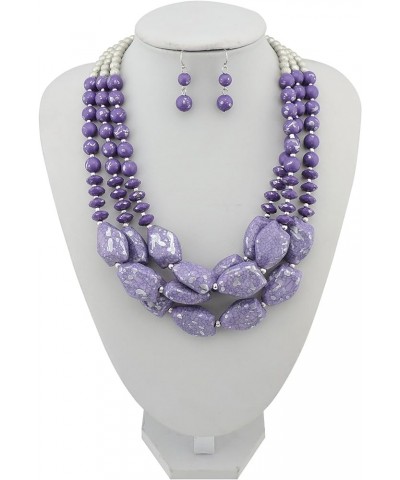 Multi Layer Necklace for Women Beads Statement Chunky Necklace and Earring Set purple $14.57 Necklaces