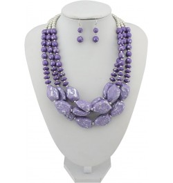 Multi Layer Necklace for Women Beads Statement Chunky Necklace and Earring Set purple $14.57 Necklaces