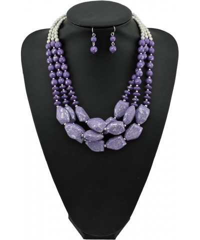 Multi Layer Necklace for Women Beads Statement Chunky Necklace and Earring Set purple $14.57 Necklaces