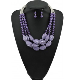 Multi Layer Necklace for Women Beads Statement Chunky Necklace and Earring Set purple $14.57 Necklaces