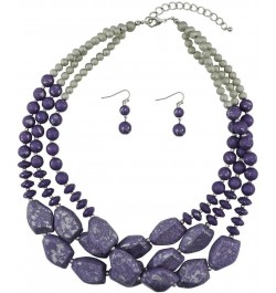 Multi Layer Necklace for Women Beads Statement Chunky Necklace and Earring Set purple $14.57 Necklaces