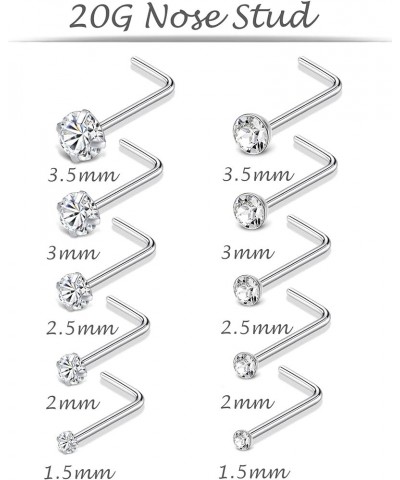 20G 10Pcs Stainless Steel L Screw Bone Shaped Nose Studs Rings Square Round CZ Nose Ring Labret Nose Piercing Jewelry for Men...