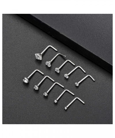 20G 10Pcs Stainless Steel L Screw Bone Shaped Nose Studs Rings Square Round CZ Nose Ring Labret Nose Piercing Jewelry for Men...