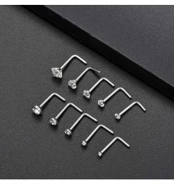 20G 10Pcs Stainless Steel L Screw Bone Shaped Nose Studs Rings Square Round CZ Nose Ring Labret Nose Piercing Jewelry for Men...