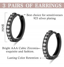 3 Pairs Sterling Silver Small Hoop Earrings Cubic Zirconia Cuff Earrings | Tiny Cartilage Huggie Hoop Earrings Piercing Jewel...