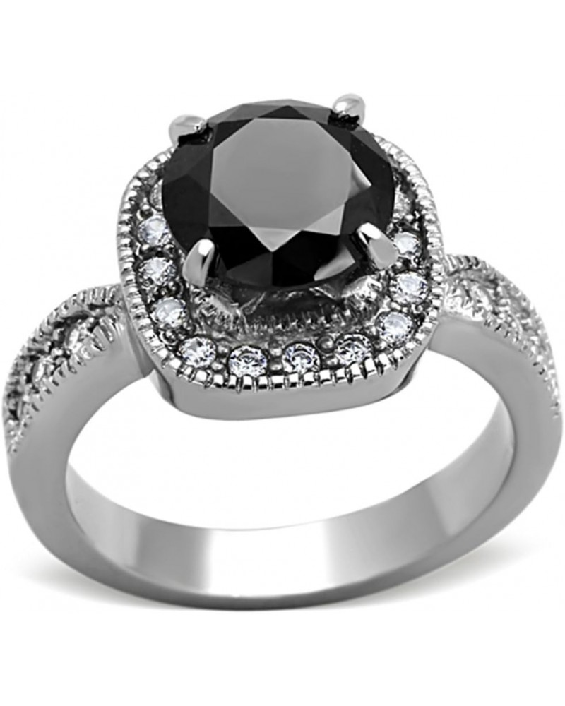 3 Carat Round Cut Black Cubic Zirconia Stainless Steel Halo Engagement Ring Size 5-10 $10.12 Rings