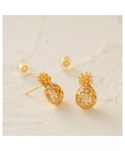 Women Earrings Gold Stud 14K Gold Filled Small Simple Handmade Hypoallergenic Everyday Jewelry - in The Nature World Pineappl...