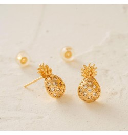 Women Earrings Gold Stud 14K Gold Filled Small Simple Handmade Hypoallergenic Everyday Jewelry - in The Nature World Pineappl...