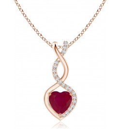 Natural Ruby infinity Heart Pendant Necklace with Diamond in 14K Rose Gold for Women, Girls with 18" Chain (5mm Weight-0.55ct...