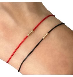 14K Solid Gold Bead Ball Red String Bracelet - Thin - Unisex Kabbalah Protection Jewelry with Clasp - Yellow Gold Accents - T...