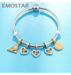 Letter Charm Initial A-Z Beads fit European DIY Bracelet, 18K Gold Plated Letras Charms, 925 Sterling Silver Heart Alphabet N...