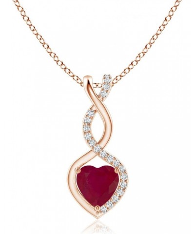 Natural Ruby infinity Heart Pendant Necklace with Diamond in 14K Rose Gold for Women, Girls with 18" Chain (5mm Weight-0.55ct...