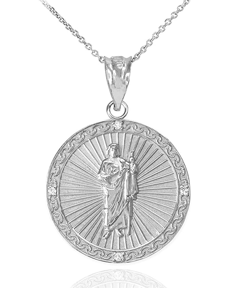 .925 Sterling Silver Cubic Zirconia 1" Saint Jude Thaddeus Patron Saint of Lost Causes Pendant Necklace - Choose Pendant Only...