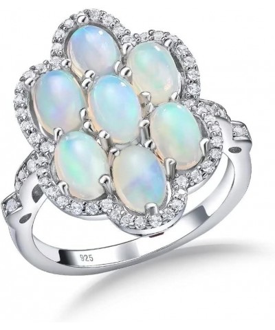 Natural Opal Women's Rings 925 Sterling Silver Genuine 10 Pear Opal 1.5 Ct and Topaz Gemstone Birthstone Engagement Promise f...