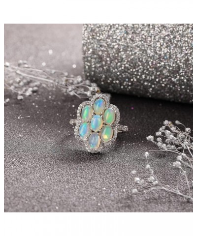 Natural Opal Women's Rings 925 Sterling Silver Genuine 10 Pear Opal 1.5 Ct and Topaz Gemstone Birthstone Engagement Promise f...